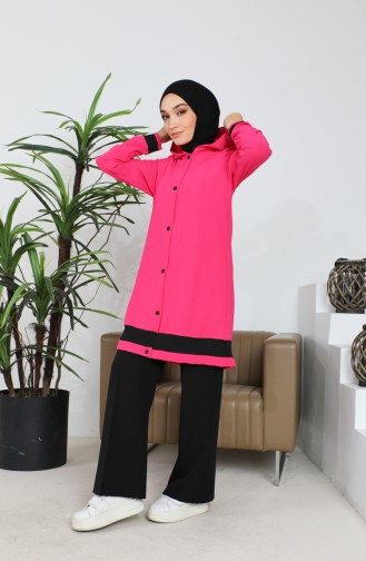 Tuniekblouse Met Capuchon Van Aerobin-stof Dubbele Set 9115-03 Fuchsia 9115-03