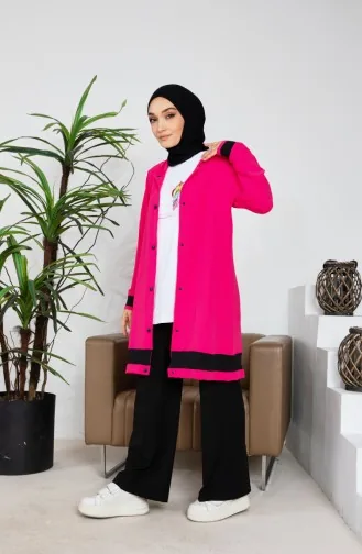 Aerobin Kumaş Kapüşonlu Tunik Bluz İkili Takım 9115-03 Fuşya