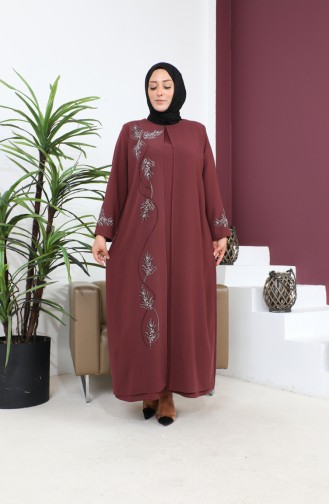 فستان سهرة بتصيم حجر مقاس كبير 6125-04 قرميدي غامق 6125-04
