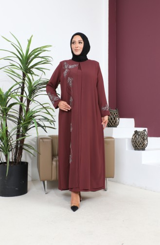 فستان سهرة بتصيم حجر مقاس كبير 6125-04 قرميدي غامق 6125-04