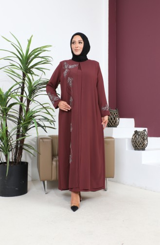 Robe De Soirée Pierre Imprimée Grande Taille 6125-04 Carreau Foncé 6125-04