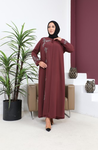 فستان سهرة بتصيم حجر مقاس كبير 6125-04 قرميدي غامق 6125-04
