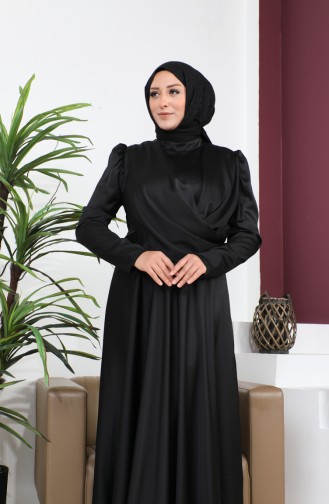 فستان سهرة ساتان بتصيم رايات 6059-09 أسود 6059-09