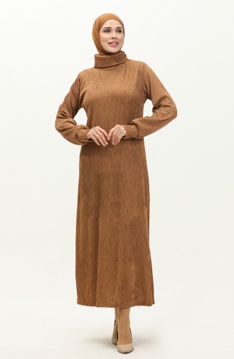 Langes Kleid mit Rollkragen 0196-01 Milchkaffee 0196-01