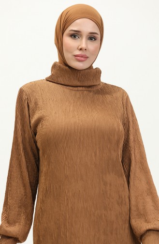 Langes Kleid mit Rollkragen 0196-01 Milchkaffee 0196-01