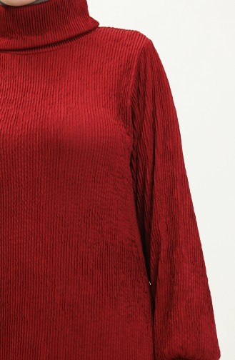Gerades Kleid mit Rollkragen 0196-02 Burgunderrot 0196-02