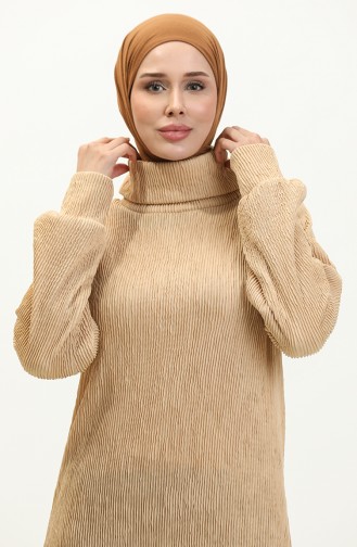 Plain Turtleneck Dress 0196-04 Beige 0196-04