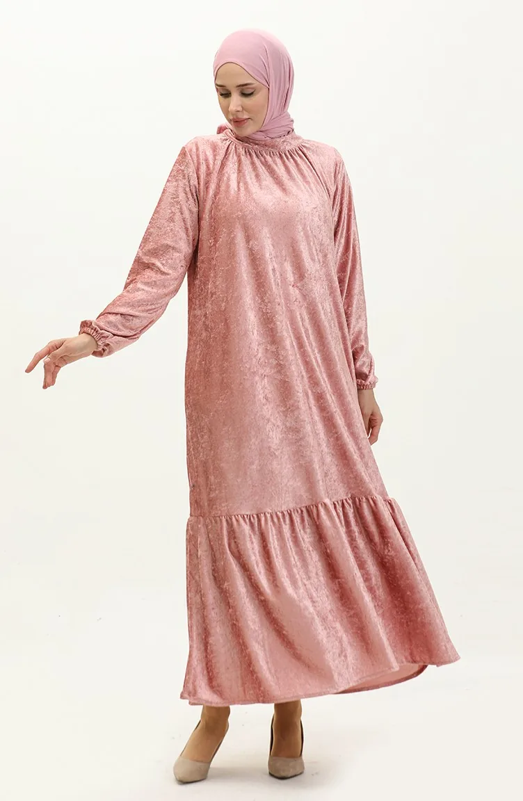 Robe Velours Froncee 0197-02 Poudre 0197-02