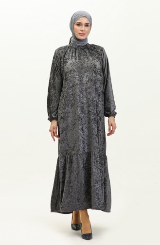 Robe Velours Froncee 0197-03 Gris 0197-03