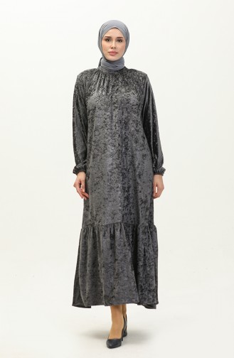 Robe Velours Froncee 0197-03 Gris 0197-03
