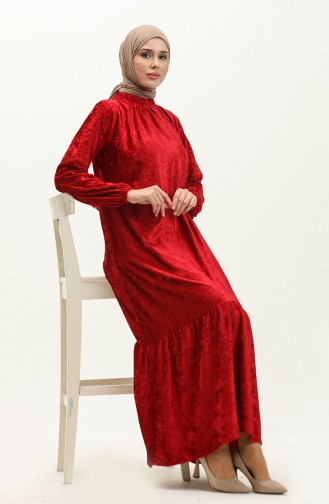 Shirred Velvet Dress 0197-06 Claret Red 0197-06