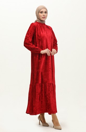 Shirred Velvet Dress 0197-06 Claret Red 0197-06