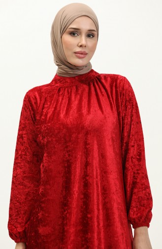 Shirred Velvet Dress 0197-06 Claret Red 0197-06