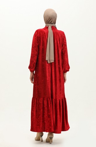 Shirred Velvet Dress 0197-06 Claret Red 0197-06