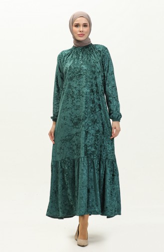 Gathered Velvet Dress 0197-07 Emerald Green 0197-07