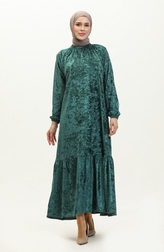 Gathered Velvet Dress 0197-07 Emerald Green 0197-07