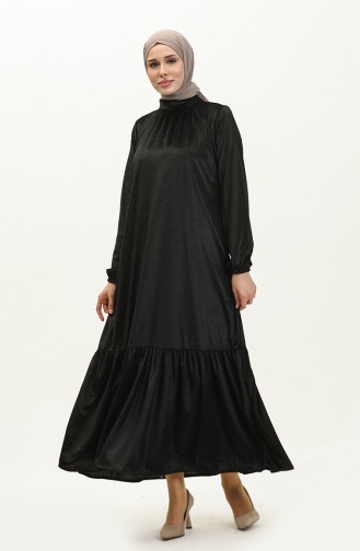 Shirred Velvet Dress 0197a-01 Black 0197A-01