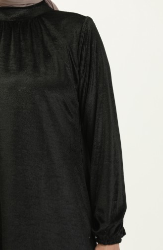 Büzgülü Kadife Elbise 0197A-01 Siyah