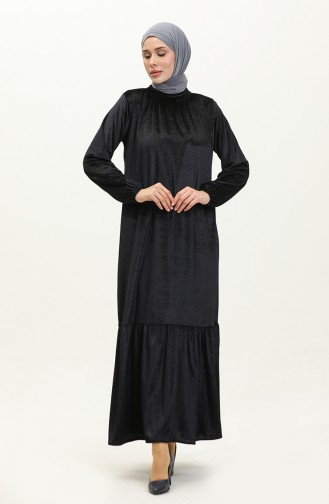Shirred Velvet Dress 0197A-02 Navy Blue 0197A-02