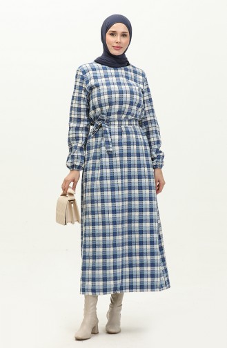 Plaid Patterned Belted Dress 0198-01 Saxe 0198-01