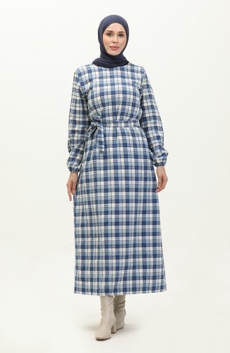 Plaid Patterned Belted Dress 0198-01 Saxe 0198-01