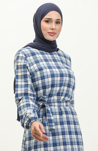 Plaid Patterned Belted Dress 0198-01 Saxe 0198-01