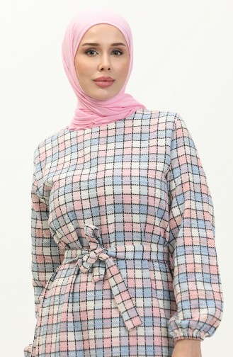 Plaid Patterned Belted Dress 0198-02 Powder 0198-02