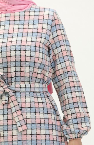Plaid Patterned Belted Dress 0198-02 Powder 0198-02