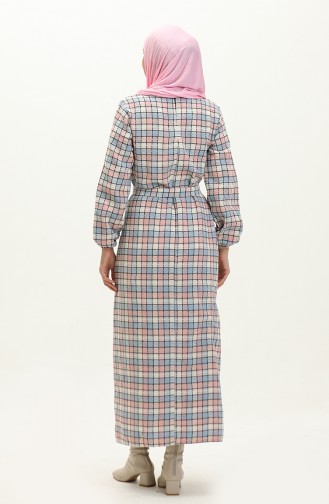 Plaid Patterned Belted Dress 0198-02 Powder 0198-02