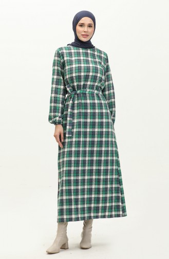 Plaid Patterned Belted Dress 0198-03 Green 0198-03