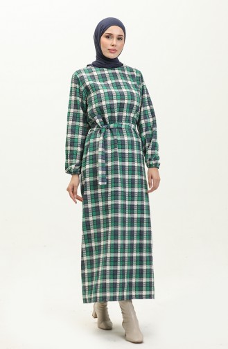 Plaid Patterned Belted Dress 0198-03 Green 0198-03