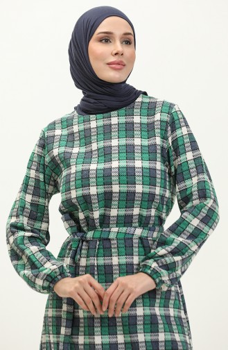 Plaid Patterned Belted Dress 0198-03 Green 0198-03