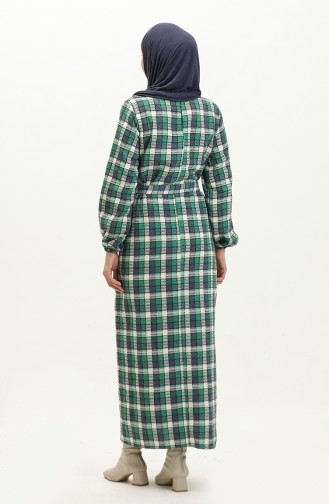 Plaid Patterned Belted Dress 0198-03 Green 0198-03