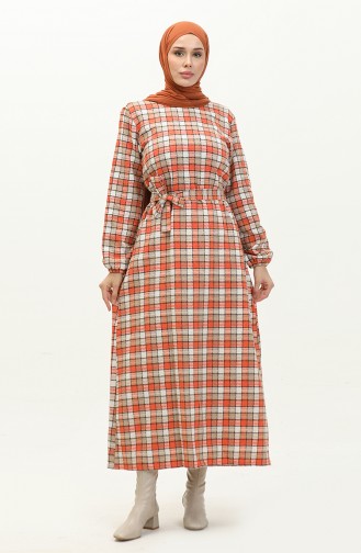 Plaid Patterned Belted Dress 0198-04 Tile 0198-04