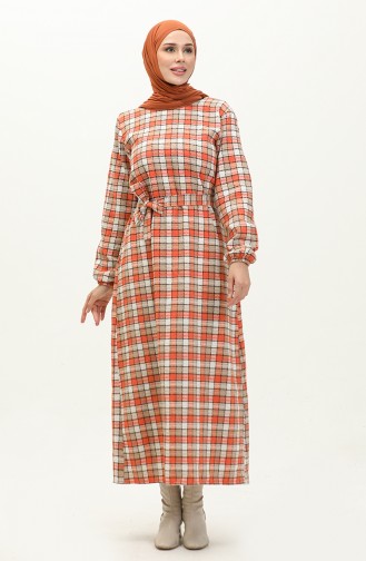 Plaid Patterned Belted Dress 0198-04 Tile 0198-04