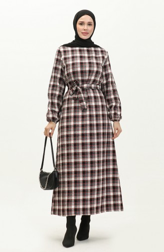 Plaid Patterned Belted Dress 0198-05 Red 0198-05