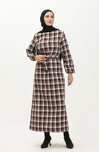 Karomuster-Kleid mit Gürtel 0198-05 Rot 0198-05