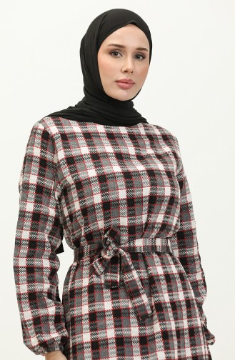 Plaid Patterned Belted Dress 0198-05 Red 0198-05