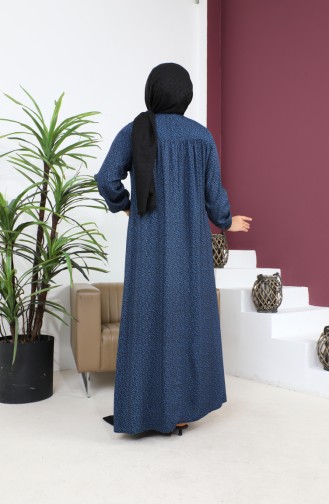 فستان نسائي يومي طويل بنمط متموج مقاس كبير 8408 4 أزرق 8408-4.Mavi