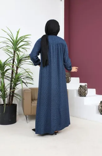 Kadin Buyuk Beden Çıtır Desen Uzun Anne Günlük Elbise 8408 4 Mavi