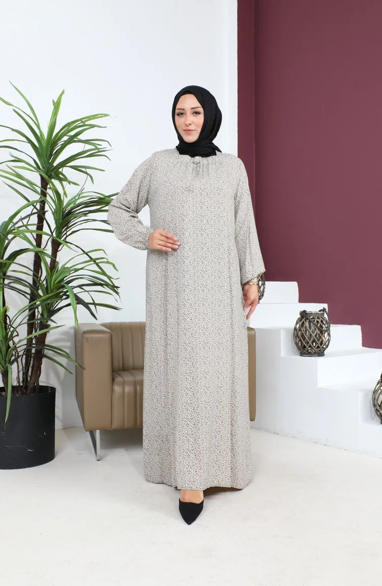 Kadin Buyuk Beden Çıtır Desen Uzun Anne Günlük Elbise 8408 4 Taş