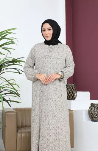 Kadin Buyuk Beden Çıtır Desen Uzun Anne Günlük Elbise 8408 4 Taş