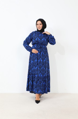 Dames Prachtige Kraag Plus Maat Jurk Hijab Viscose Stof Geplooide En Geplooide Jurk 8686 Blauw 8686.Mavi