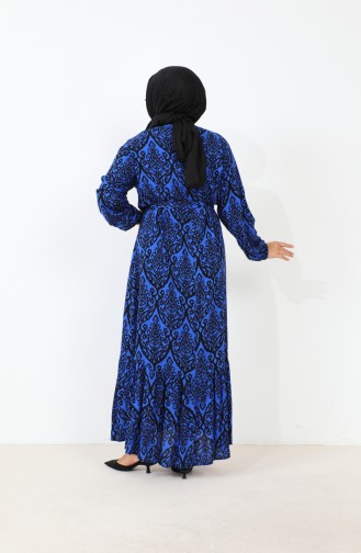 Dames Prachtige Kraag Plus Maat Jurk Hijab Viscose Stof Geplooide En Geplooide Jurk 8686 Blauw 8686.Mavi