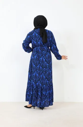 Women`s Magnificent Collar Plus Size Dress Hijab Viscose Fabric Pleated And Pleated Dress 8686 Blue 8686.Mavi