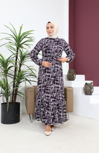 Women`s Magnificent Collar Plus Size Dress Hijab Viscose Fabric Pleated And Pleated Dress 8686 Plum 8686.Mürdüm
