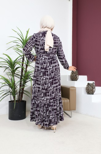 Women`s Magnificent Collar Plus Size Dress Hijab Viscose Fabric Pleated And Pleated Dress 8686 Plum 8686.Mürdüm