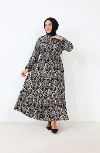 Women`s Magnificent Collar Plus Size Dress Hijab Viscose Fabric Pleated And Pleated Dress 8686 Stone 8686.Taş