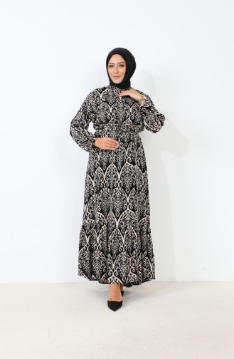 Women`s Magnificent Collar Plus Size Dress Hijab Viscose Fabric Pleated And Pleated Dress 8686 Stone 8686.Taş