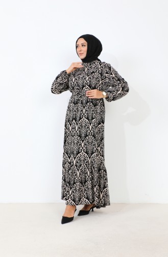 Women`s Magnificent Collar Plus Size Dress Hijab Viscose Fabric Pleated And Pleated Dress 8686 Stone 8686.Taş